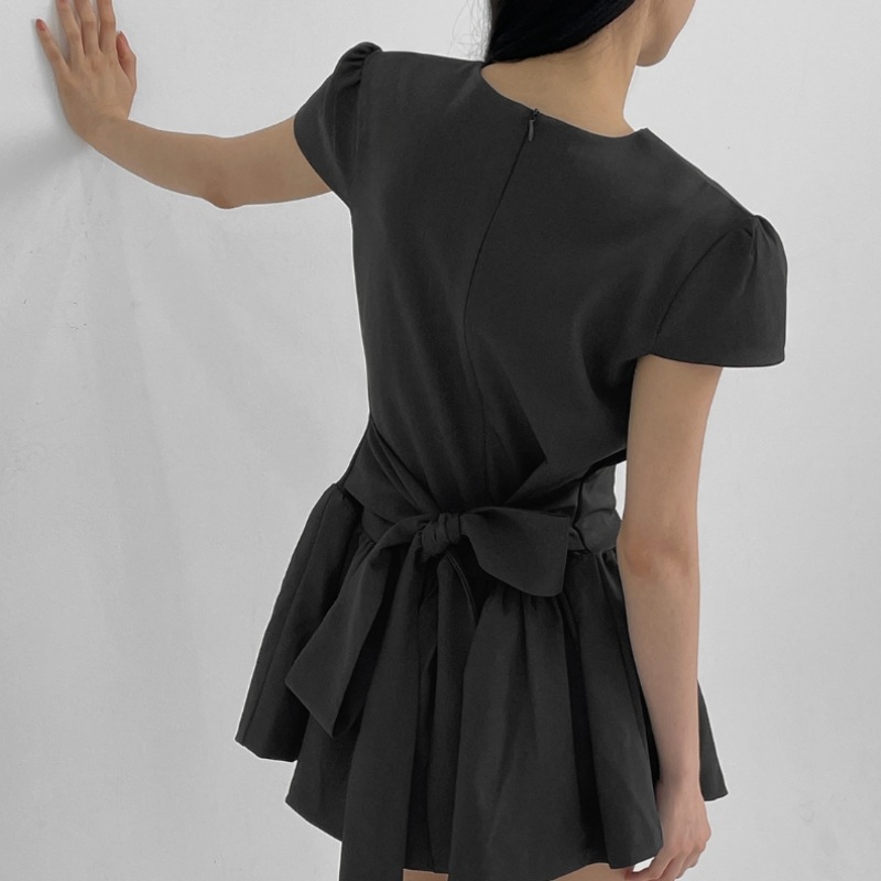 ブラックアップ ベンソ フレア リボン ミニワンピース