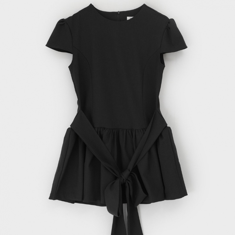 ブラックアップ ベンソ フレア リボン ミニワンピース