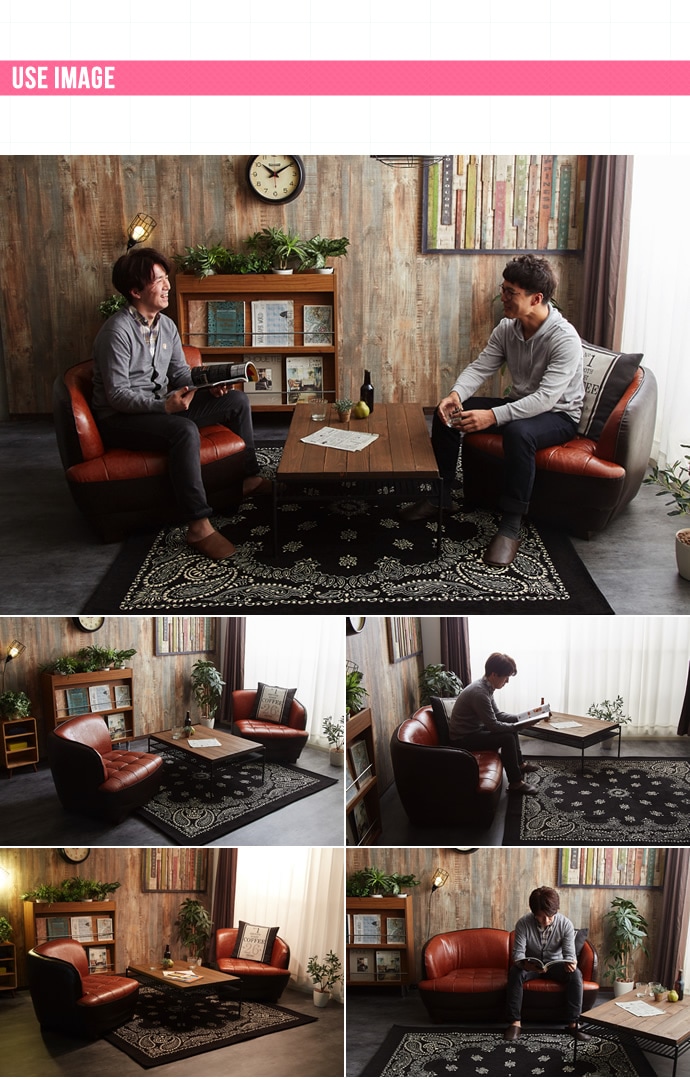 ソファー ソファ 2人掛け ブラウン レトロ 二人掛け 二人用 2人用 ツートンカラー レザー ボタン留め 分割式