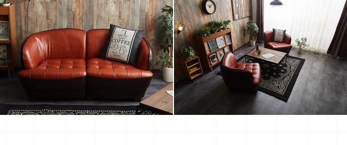 ソファー ソファ 2人掛け ブラウン レトロ 二人掛け 二人用 2人用 ツートンカラー レザー ボタン留め 分割式