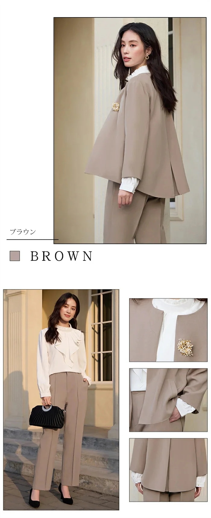 パンツスーツ レディース セレモニースーツ 入学式 ママスーツ 卒業式 ママ オシャレ スーツ 母 ノーカラージャケット 入園式 卒園式 ビジネススーツ 服装 母親 フォマールスーツ 大きいサイズ 体