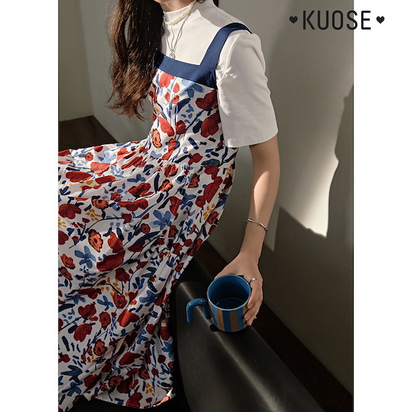 【税込?送料無料】 Qoo10] KUOSE レトロ花柄フレアロングキャミワンピース ワンピース