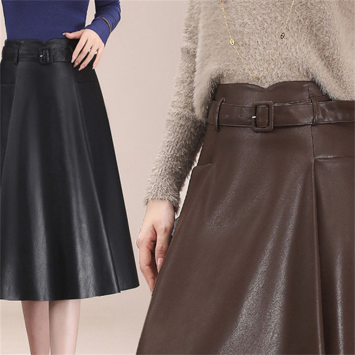 新商品登場レザー スカート Aライン レディース 通販 ミドル丈 ミドル ひざ下 膝下 ボトムス 上品 無地 シンプル 大人 きれいめ 脚長効果 高見え 秋冬 秋 冬 おしゃれ オフィス カジュアル