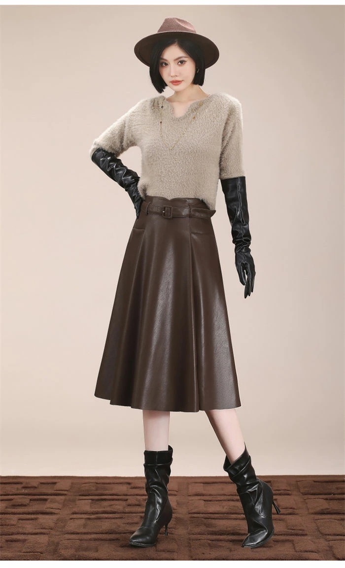 新商品登場レザー スカート Aライン レディース 通販 ミドル丈 ミドル ひざ下 膝下 ボトムス 上品 無地 シンプル 大人 きれいめ 脚長効果 高見え 秋冬 秋 冬 おしゃれ オフィス カジュアル