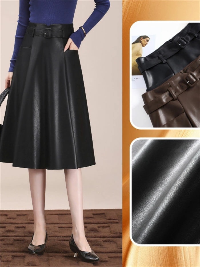 新商品登場レザー スカート Aライン レディース 通販 ミドル丈 ミドル ひざ下 膝下 ボトムス 上品 無地 シンプル 大人 きれいめ 脚長効果 高見え 秋冬 秋 冬 おしゃれ オフィス カジュアル