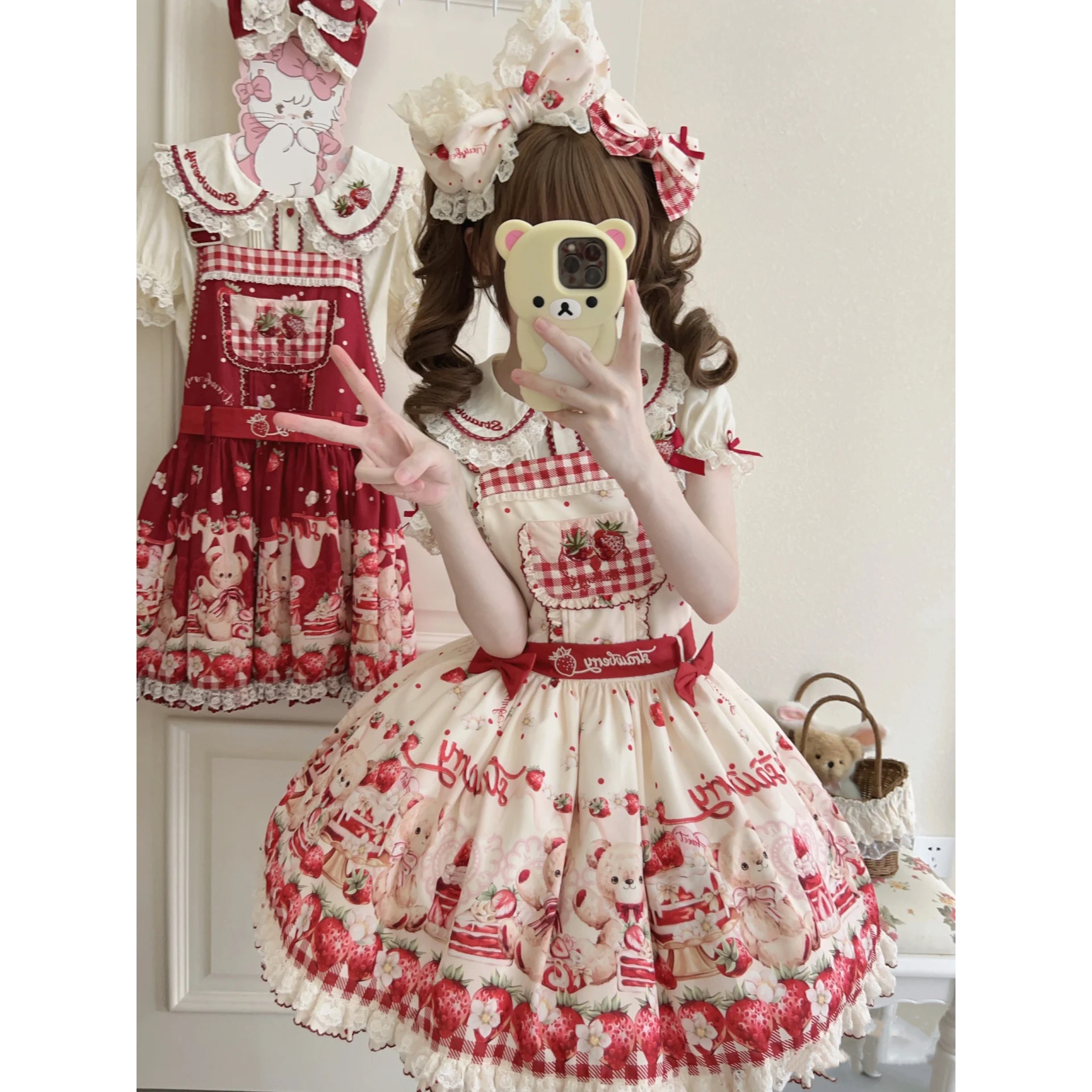 Lolita夏款自制内搭洛丽塔娃娃领可爱刺绣草莓短袖JSK打底衣 Lolita夏款自制内搭洛丽塔娃娃领可爱刺绣草莓短袖JSK打底衣