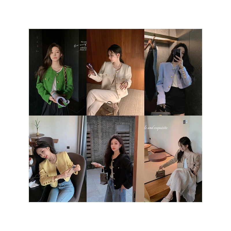 ウール混紡の小香コート女性の春と秋の短い高級感揚げ街の雰囲気セレブのトップス ウール混紡の小香コート女性の春と秋の短い高級感揚げ街の雰囲気セレブのトップス