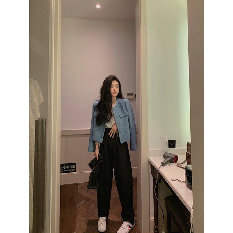 ウール混紡の小香コート女性の春と秋の短い高級感揚げ街の雰囲気セレブのトップス ウール混紡の小香コート女性の春と秋の短い高級感揚げ街の雰囲気セレブのトップス