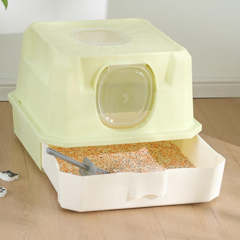 猫用品 広々サイズ 尿や砂 四角 シンプル ネコ用品 開放式 飛び散り防止 フード付き 大型 猫トイレ 大きめ 小型 清潔 ペットトイレ におい対策 大容量 猫 深め