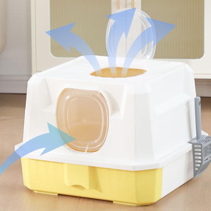 猫用品 広々サイズ 尿や砂 四角 シンプル ネコ用品 開放式 飛び散り防止 フード付き 大型 猫トイレ 大きめ 小型 清潔 ペットトイレ におい対策 大容量 猫 深め