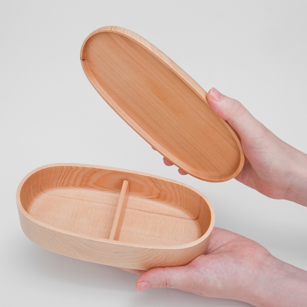 ブナの木　くりぬき　かぶせ　小判弁当箱　スリム