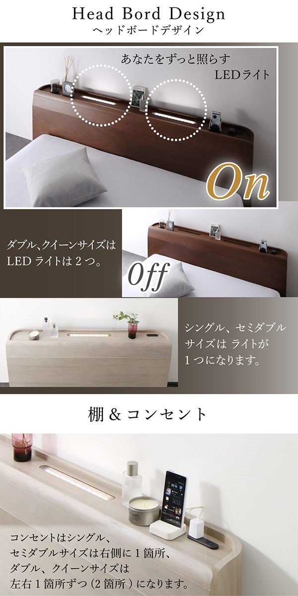 500047280223340 高級モダンローベッド ... : 寝具・ベッド・マットレス : 棚LED照明付き お得最新作