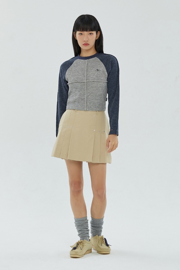 [ROMANTIC CROWN]★DESTROYED KNIT CROP SLEEVE ROMANTIC CROWN】 DESTROYED KNIT CROP SLEEVE Tシャツ・カットソー