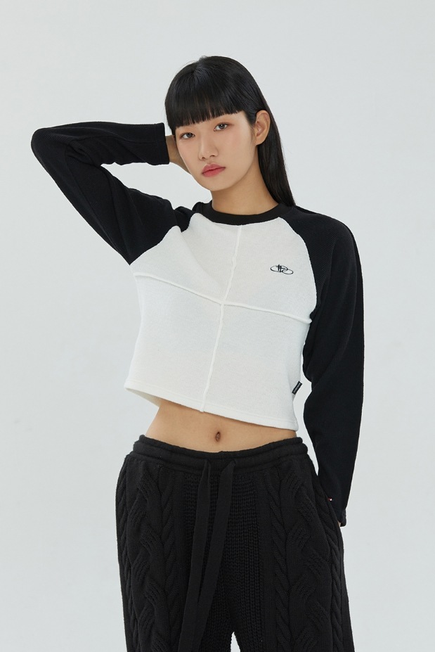 [ROMANTIC CROWN]★DESTROYED KNIT CROP SLEEVE ROMANTIC CROWN】 DESTROYED KNIT CROP SLEEVE Tシャツ・カットソー