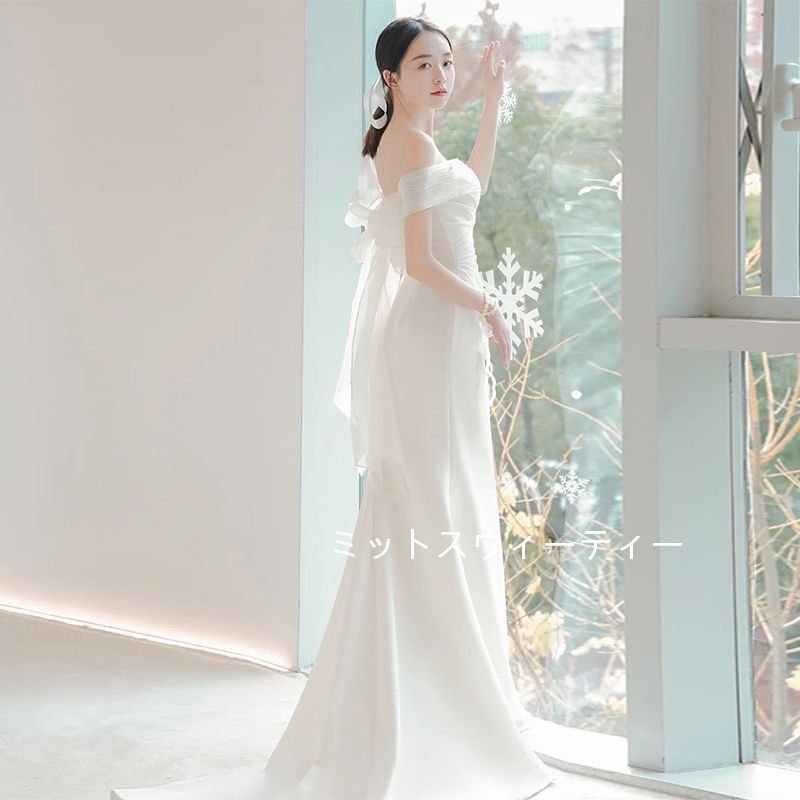 ウエディングドレス ... : レディース服 後ろリボン 結婚式 最新作人気