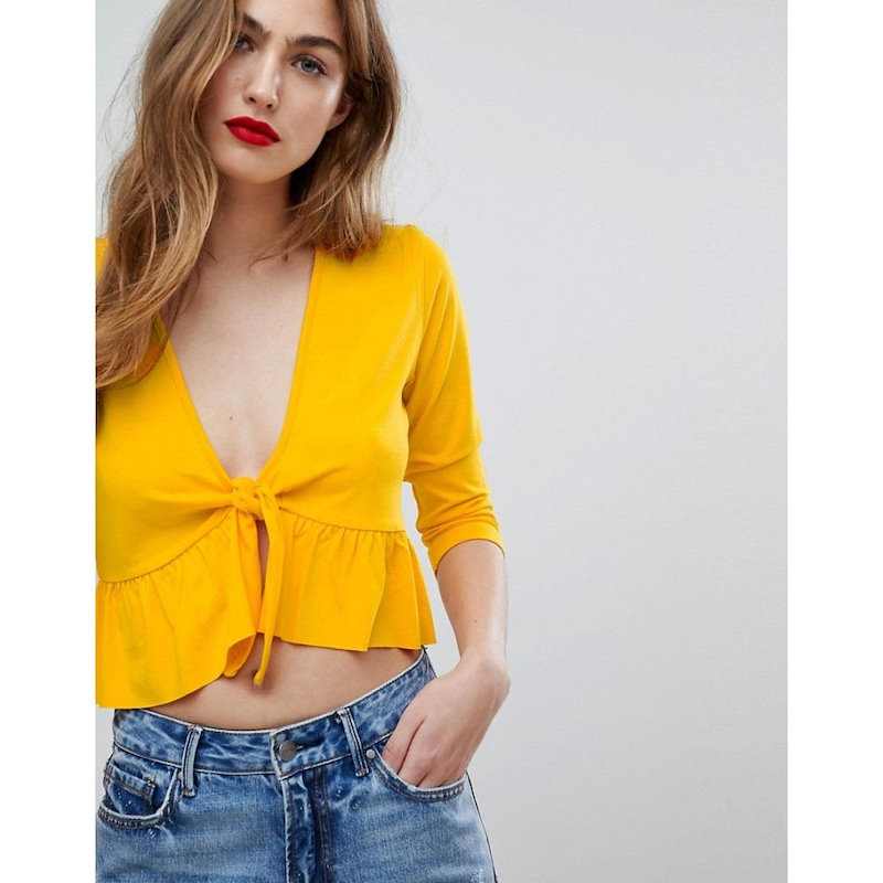 エイソス レディース トップス【ASOS Top with Knot Front Ruffle】Yellow エイソス レディース トップス【ASOS Top with Knot Front Ruffle】Yellow