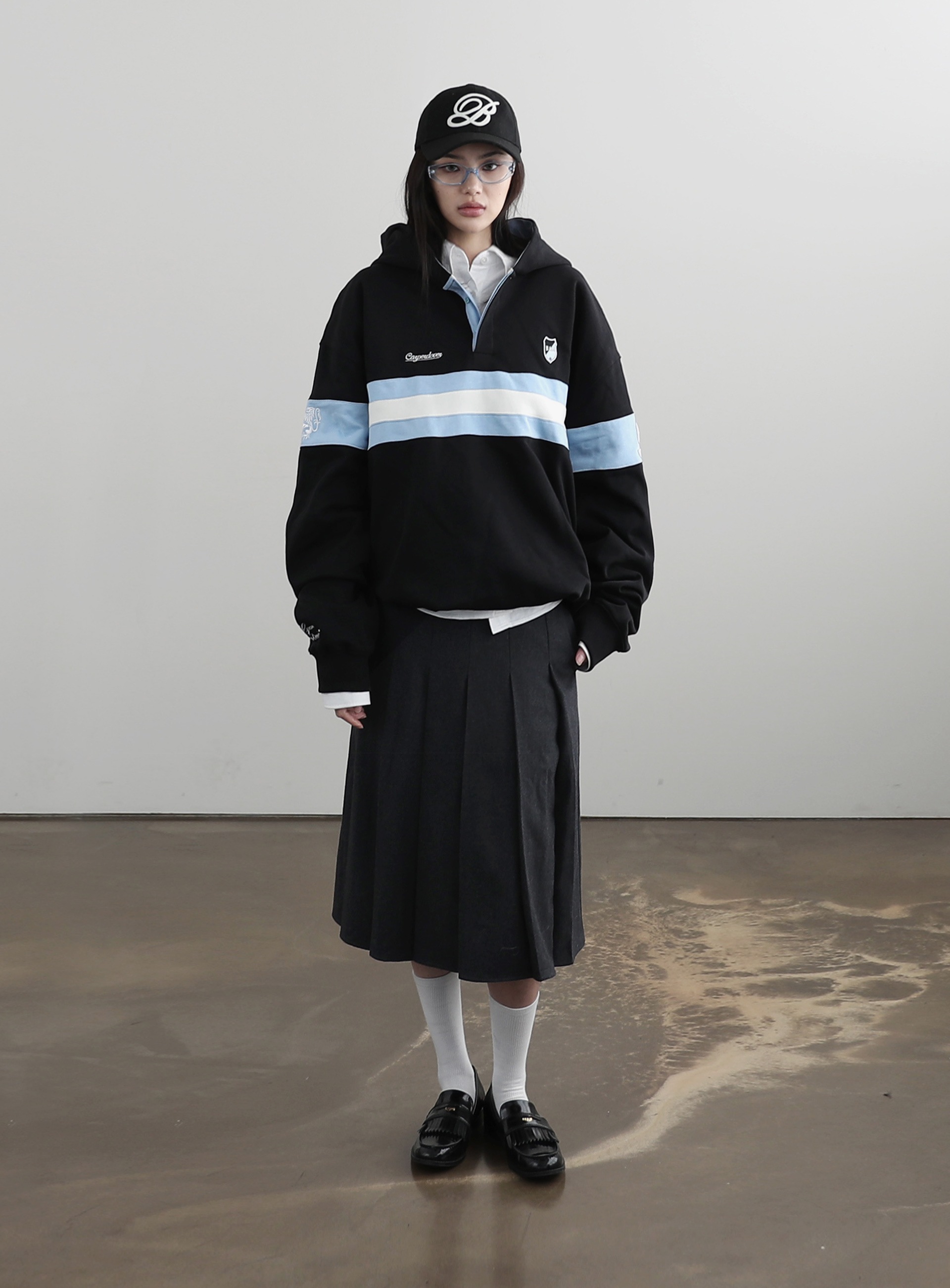 BADBLOOD】 BADBLOOD SPORTS RUGBY HOODIE : BLACK フード付き