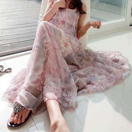 淡い花柄が咲き誇る ... : レディース服 マキシ丈ワンピース セール即納