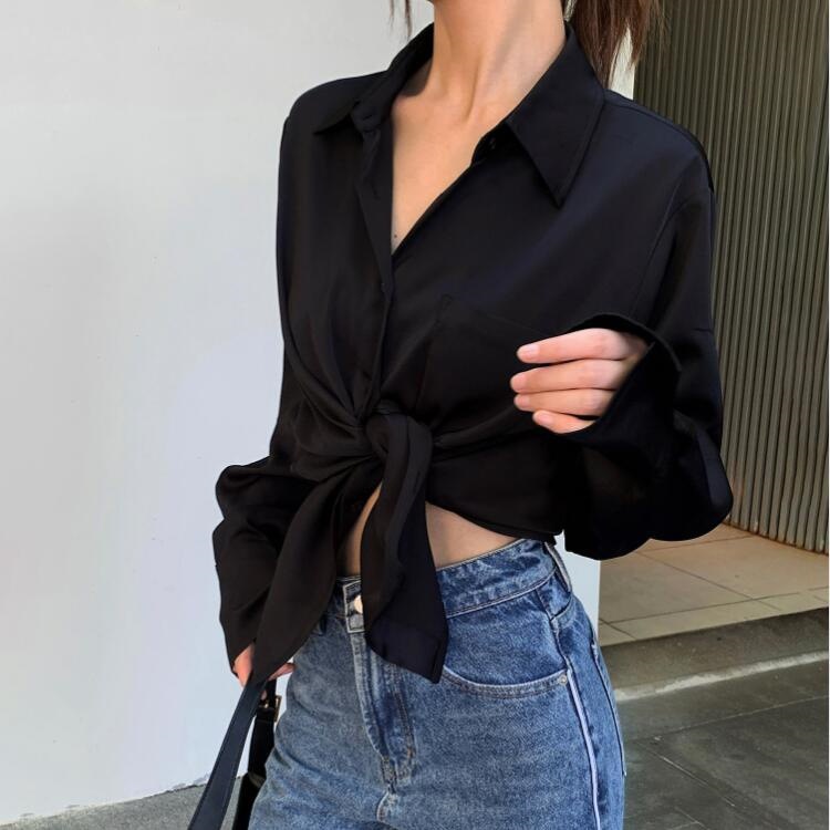 【1つ買うと10つ無料】純粋なスタイルのホワイトサテンハイエンドの女性のための長袖シャツスタイルのゆるいフォーマルシャツ 【1つ買うと10つ無料】純粋なスタイルのホワイトサテンハイエンドの女性のための長袖シャツスタイルのゆるいフォーマルシャツ