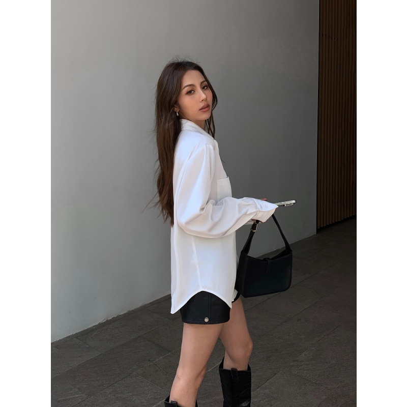 【1つ買うと10つ無料】純粋なスタイルのホワイトサテンハイエンドの女性のための長袖シャツスタイルのゆるいフォーマルシャツ 【1つ買うと10つ無料】純粋なスタイルのホワイトサテンハイエンドの女性のための長袖シャツスタイルのゆるいフォーマルシャツ