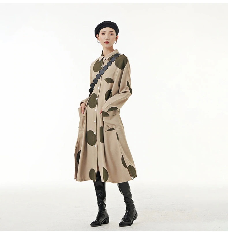 可愛いドットシャツワンピースロング長袖ブラウスレディース韓国ファッション秋服着痩せ効果リネンカーディガン 母の日 可愛いドットシャツワンピースロング長袖ブラウスレディース韓国ファッション秋服着痩せ効果リネンカーディガン 母の日