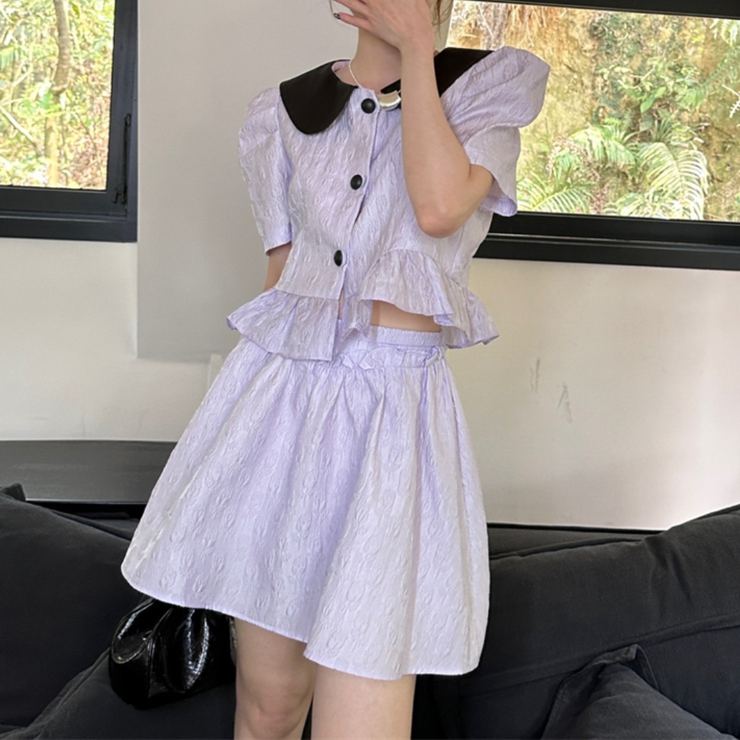 最新の製品 韓国 ファッション万能ドールカラーシャツハイウエスト半身スカートインス風ツーピースメス