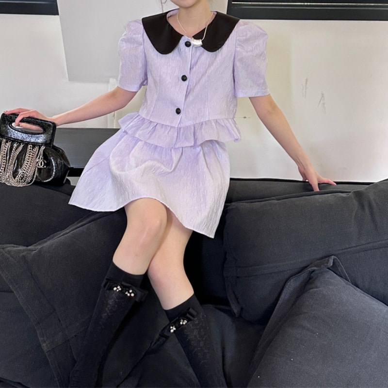 最新の製品 韓国 ファッション万能ドールカラーシャツハイウエスト半身スカートインス風ツーピースメス