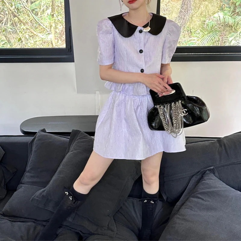 最新の製品 韓国 ファッション万能ドールカラーシャツハイウエスト半身スカートインス風ツーピースメス