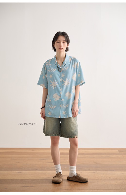 夏の新作プリント半袖シャツトップオリジナルルーズカジュアル半袖シャツ 夏の新作プリント半袖シャツトップオリジナルルーズカジュアル半袖シャツ