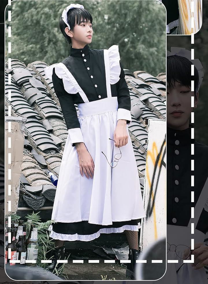 レディレイジー 女装 メイド コスプレ 長袖 ロング メイド服 メンズ 黒 ブラック(ブラック, 2XL) レディレイジー 女装 メイド コスプレ 長袖 ロング メイド服 メンズ 黒 ブラック(ブラック, 2XL)