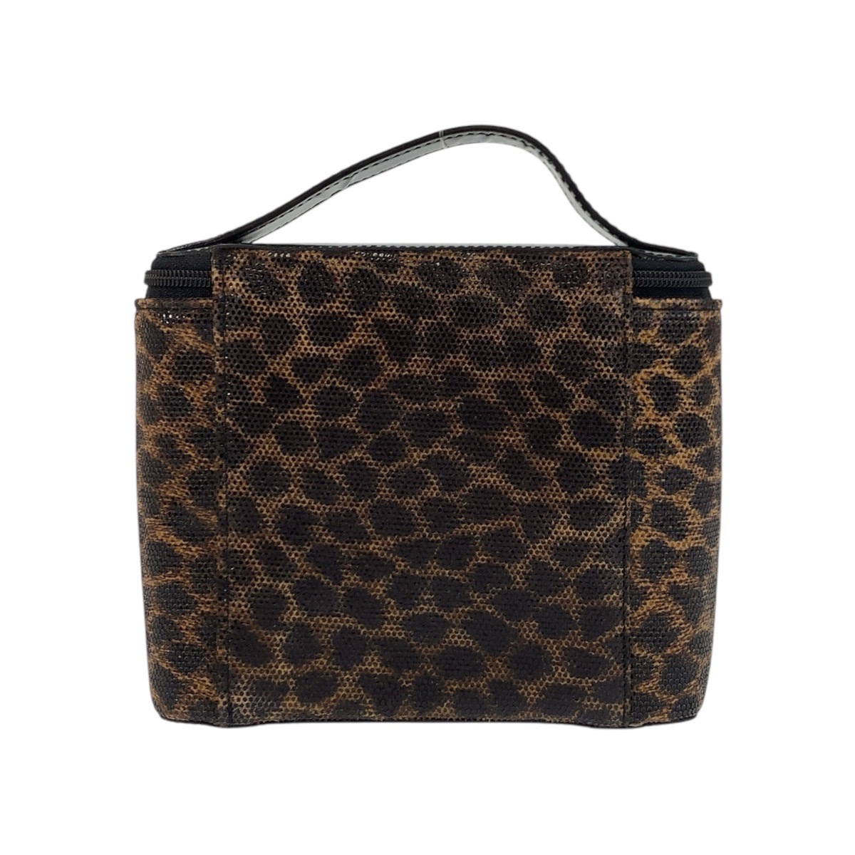 美品 ヴィンテージ レオパード ブラウン ブラック ゴールド金具 PVC/エナメル ハンドバッグ バニティバッグ レディース 502207