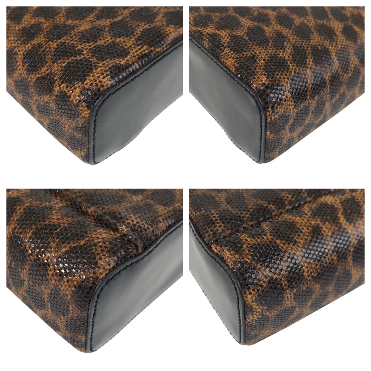 美品 ヴィンテージ レオパード ブラウン ブラック ゴールド金具 PVC/エナメル ハンドバッグ バニティバッグ レディース 502207