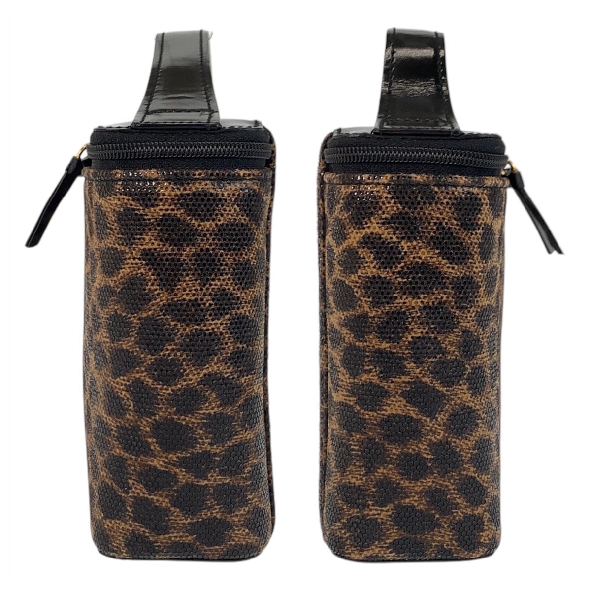 美品 ヴィンテージ レオパード ブラウン ブラック ゴールド金具 PVC/エナメル ハンドバッグ バニティバッグ レディース 502207