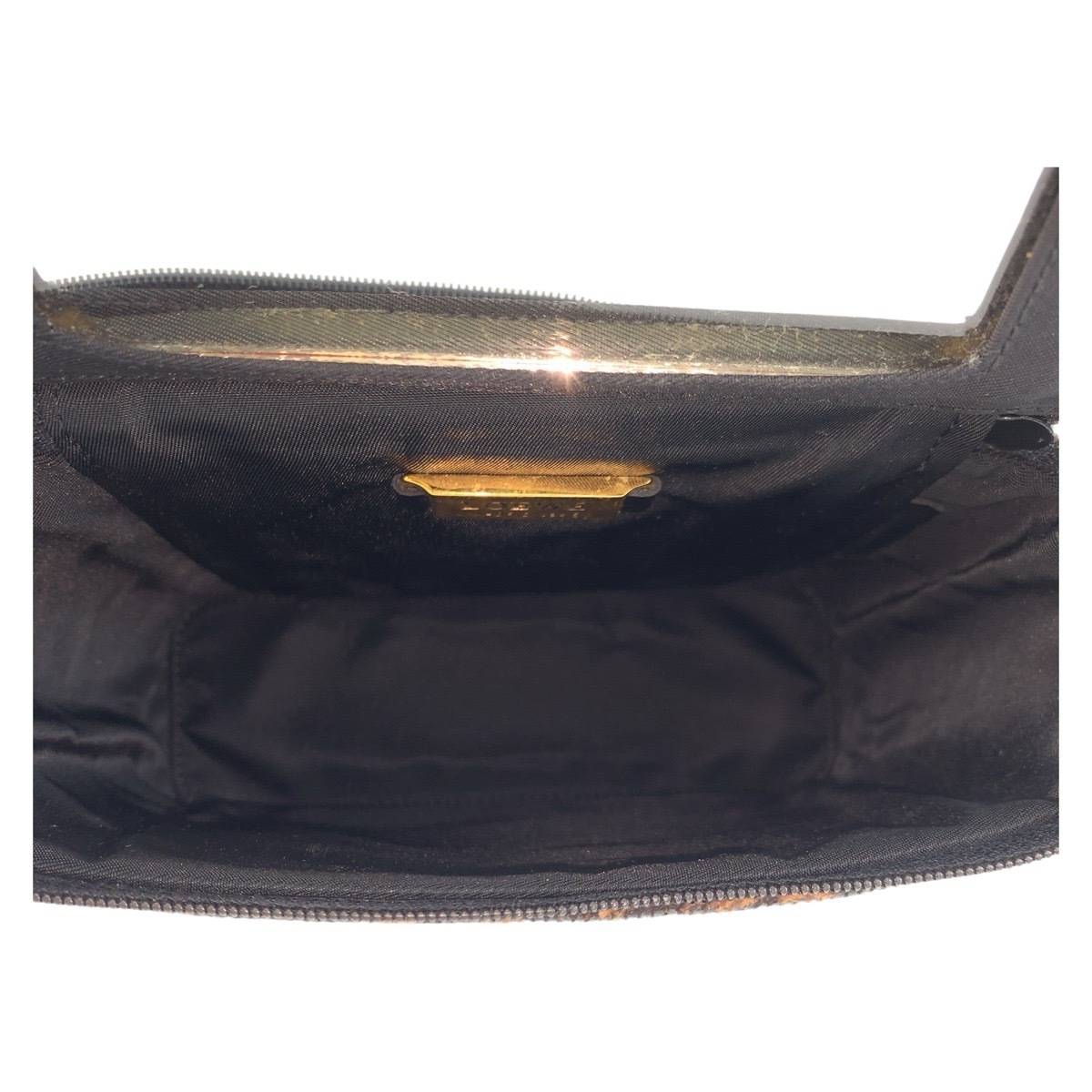 美品 ヴィンテージ レオパード ブラウン ブラック ゴールド金具 PVC/エナメル ハンドバッグ バニティバッグ レディース 502207