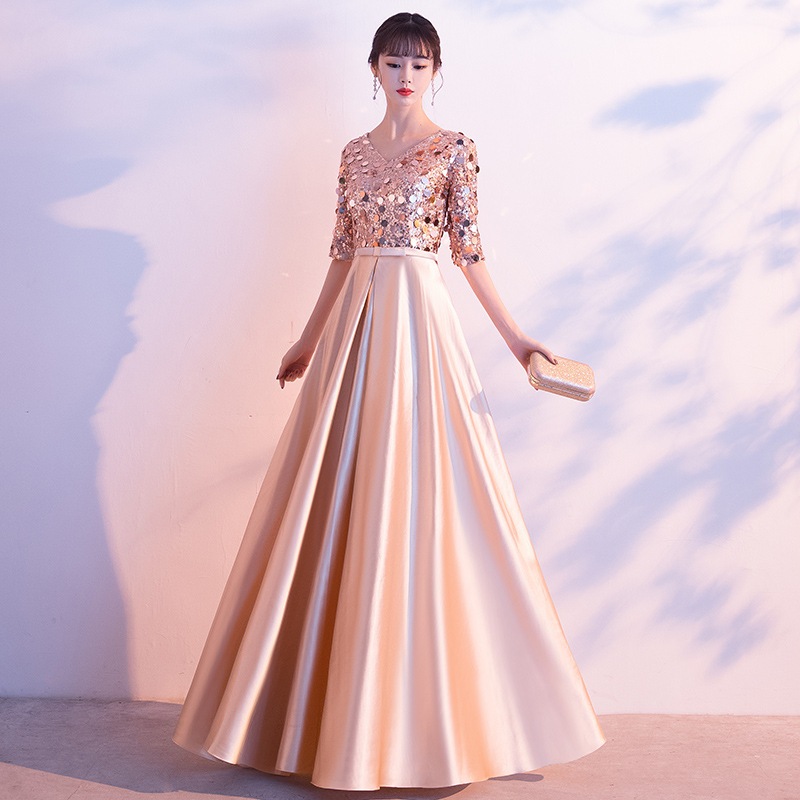 ゴールデンドレス女性2025合唱団のパフォーマンスドレスロングスカートレッドソングコーラス競技衣料