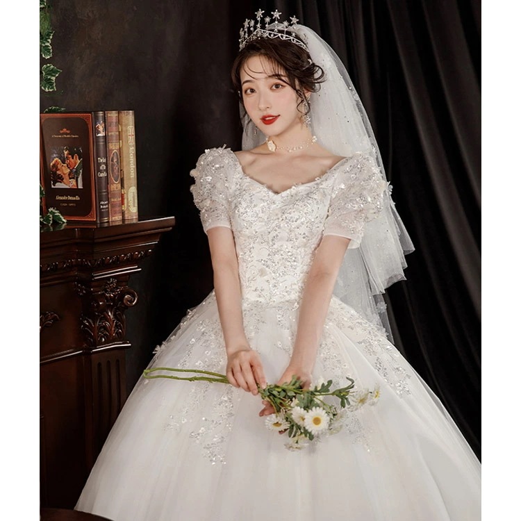 高品質保証ウェディングドレス 白 パフスリーブ ビーズ スパンコール キレイめ ブライダルドレス ホワイトドレス 海外挙式 花嫁ドレス 結婚式ドレス Vネック ロングドレス 二次会ドレス 花柄 ウェデ 高品質保証ウェディングドレス 白 パフスリーブ ビーズ スパンコール キレイめ ブライダルドレス ホワイトドレス 海外挙式 花嫁ドレス 結婚式ドレス Vネック ロングドレス 二次会ドレス 花柄 ウェデ