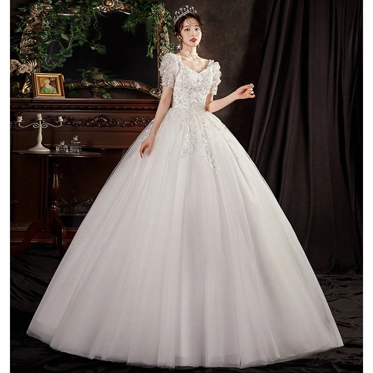 高品質保証ウェディングドレス 白 パフスリーブ ビーズ スパンコール キレイめ ブライダルドレス ホワイトドレス 海外挙式 花嫁ドレス 結婚式ドレス Vネック ロングドレス 二次会ドレス 花柄 ウェデ 高品質保証ウェディングドレス 白 パフスリーブ ビーズ スパンコール キレイめ ブライダルドレス ホワイトドレス 海外挙式 花嫁ドレス 結婚式ドレス Vネック ロングドレス 二次会ドレス 花柄 ウェデ