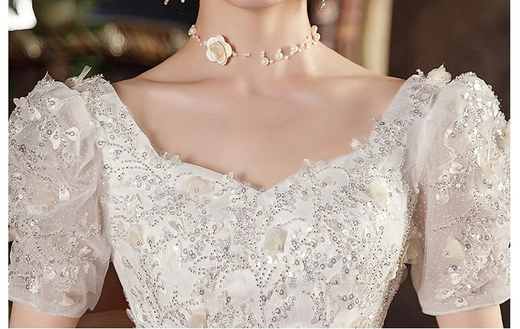 高品質保証ウェディングドレス 白 パフスリーブ ビーズ スパンコール キレイめ ブライダルドレス ホワイトドレス 海外挙式 花嫁ドレス 結婚式ドレス Vネック ロングドレス 二次会ドレス 花柄 ウェデ 高品質保証ウェディングドレス 白 パフスリーブ ビーズ スパンコール キレイめ ブライダルドレス ホワイトドレス 海外挙式 花嫁ドレス 結婚式ドレス Vネック ロングドレス 二次会ドレス 花柄 ウェデ