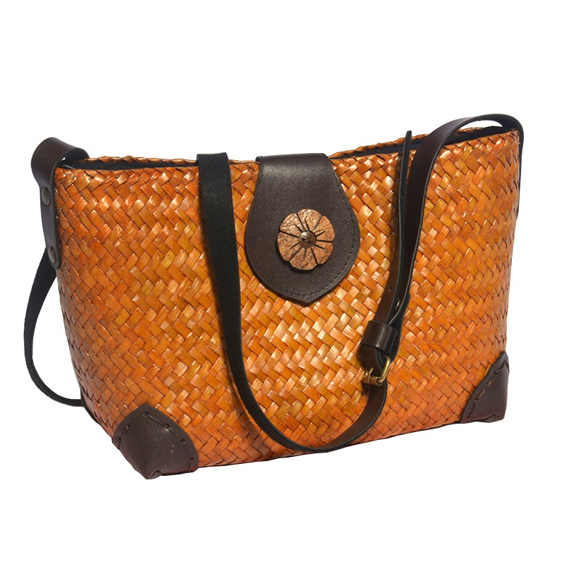 2024新潮ネット赤麦わら編みバッグエスニック風ハンドメイドニットシングルショルダー斜め掛けレディースレトロストローバッグ