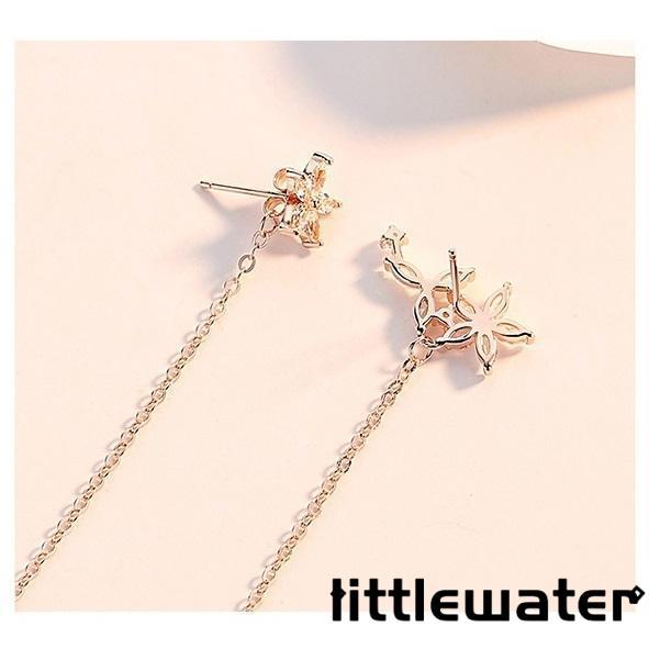 ピアス レディース 揺れる お花 チェーン オシャレ 大人可愛い 上品 2way プラチナ仕上げ シルバー925 女性 誕生日プレゼント 母の日ギフト