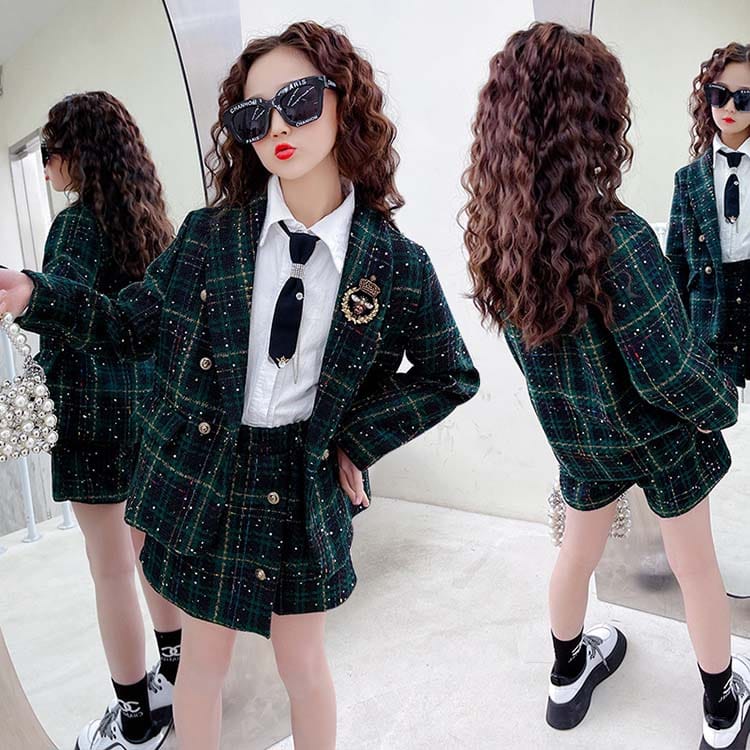 Hot!!!2点セット ジャケット+スカート 110-170cm 女の子 グリーン 子供服 おしゃれ 派手キッズ Hot!!!2点セット ジャケット+スカート 110-170cm 女の子 グリーン 子供服 おしゃれ 派手キッズ