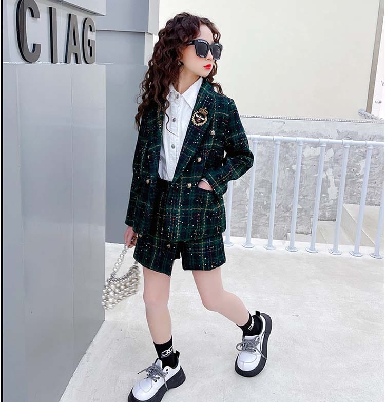 Hot!!!2点セット ジャケット+スカート 110-170cm 女の子 グリーン 子供服 おしゃれ 派手キッズ Hot!!!2点セット ジャケット+スカート 110-170cm 女の子 グリーン 子供服 おしゃれ 派手キッズ