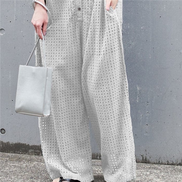 オールインワン レディース 透かし編み つなぎ パンツ コンビネゾン オーバーオール パンツ ワイドパンツ ロングパンツ ボタン 体型カバー ゆったり 春夏