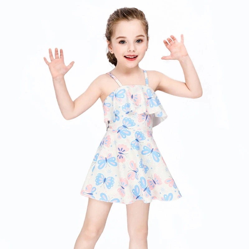 子供水着 キッズ水着 女の子 ワンピース 3点セット キャップ付き パンツ付き 女の子水着 ジュニア 水着 ピンク 蝶柄 可愛い スイムウェア ガールズ スクール水着 子供 女児 みずぎ オールイン