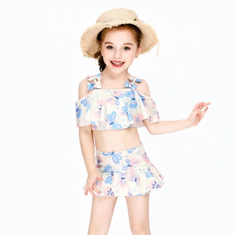 子供水着 キッズ水着 女の子 ワンピース 3点セット キャップ付き パンツ付き 女の子水着 ジュニア 水着 ピンク 蝶柄 可愛い スイムウェア ガールズ スクール水着 子供 女児 みずぎ オールイン