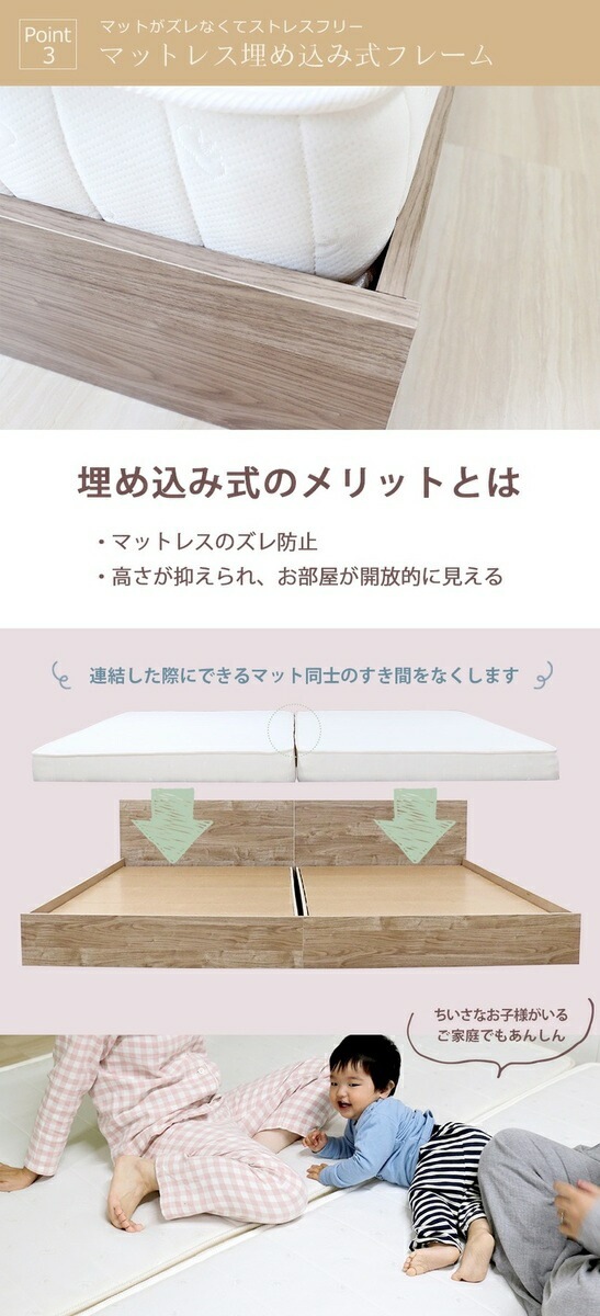 ベッド ワイドキング 220cm シングル＋セミダブル ヴィンテージナチュラル ポケットコイルマットレス付き bred-panel 組立式