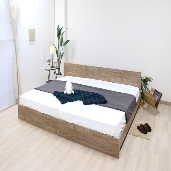 ベッド ワイドキング 220cm シングル＋セミダブル ヴィンテージナチュラル ポケットコイルマットレス付き bred-panel 組立式