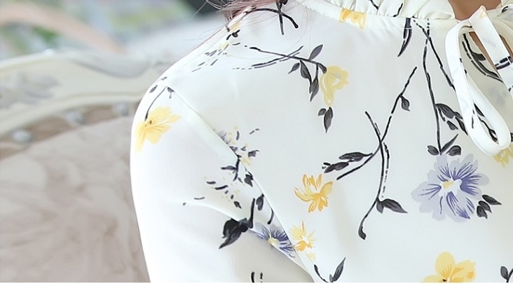 2482.花柄フシフォンブラウス(イエロー)2019 春夏 通学 通勤 カジュアル 大人可愛い 普段使い デート 2482.花柄フシフォンブラウス(イエロー)2019 春夏 通学 通勤 カジュアル 大人可愛い 普段使い デート