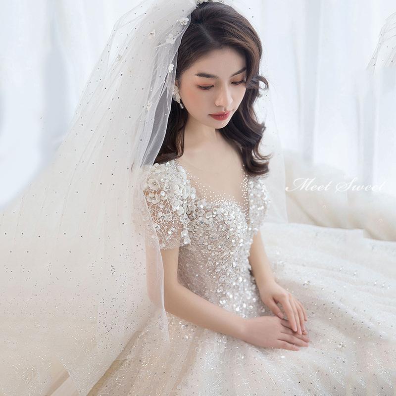 ウェディングドレス 半袖 ウエディングドレス 二次会 花嫁 パーティードレス スリット 披露宴 ブライダル 結婚式 ロングドレス フォトウェディング リゾート ウェディングドレス ロングドレス Aラインドレス 半袖 Vネック 二次会