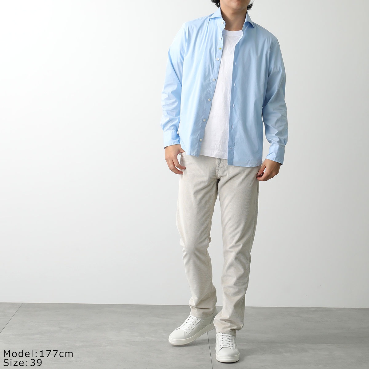 GIANNETTO ジャンネット シャツ VINCI FIT ヴィンチフィット AC999 メンズ コットン ストレッチ カッタウェイ 長袖 無地 カラー2色